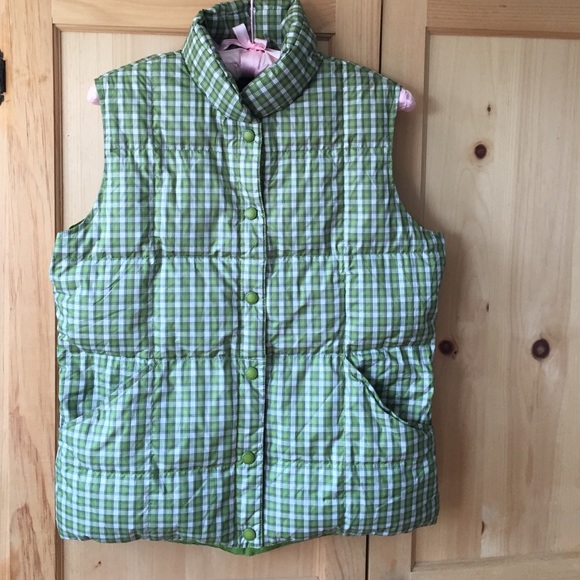 Green checked lands end bubble vest
