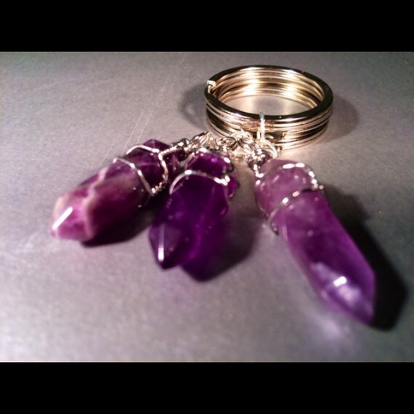 Amethyst wire wrapped keychain - Picture 3 of 4