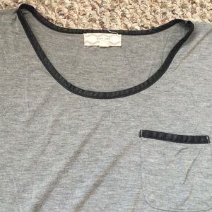Leather trimmed grey swoop neck t shirt