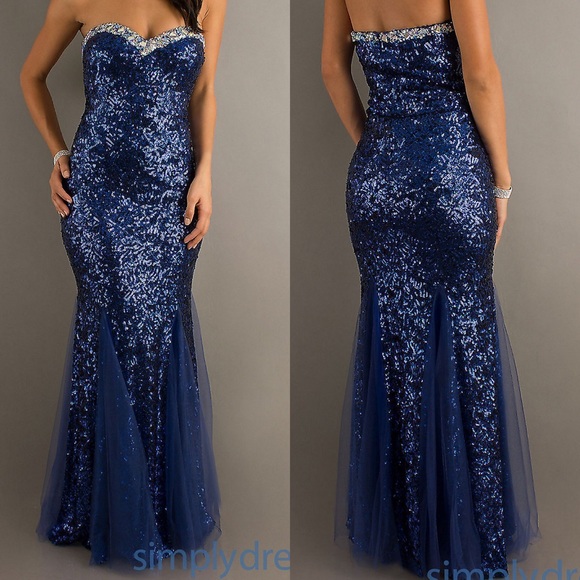 Blue Sequin Prom Dress - Blush 9570 - Picture 1 of 2