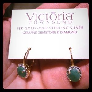 Bnwt 18kt over SS genuine emerald earrings