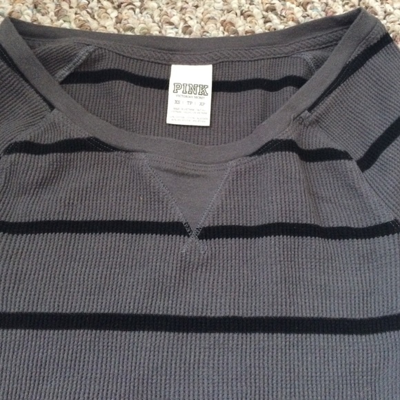 Grey and black striped PINK waffle longsleeve