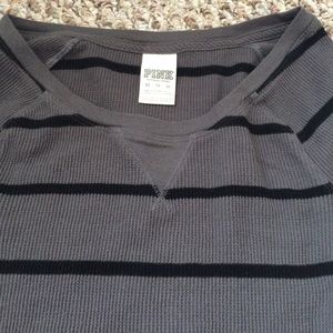 Grey and black striped PINK waffle longsleeve