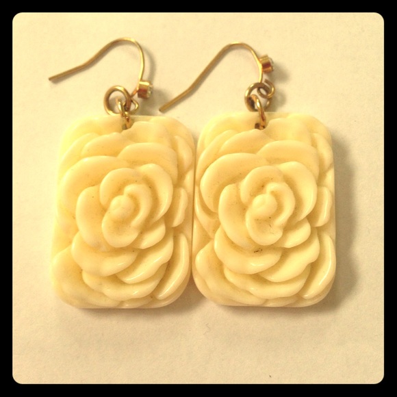 White Rectangle Dangle Earrings