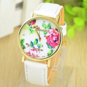 Women Rose Flower Dress Watch- Pink, White,  Mint