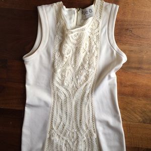 Lace illusion cream cocktail dress