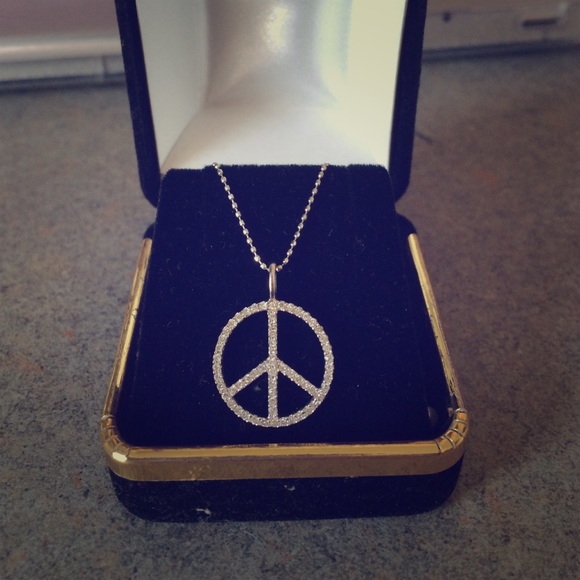 Sterling Silver and Diamond Peace Sign Necklace