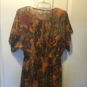 Floral print mustard dress with slip