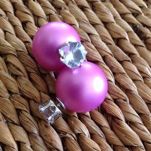 Double sided pearl earring crystal stud