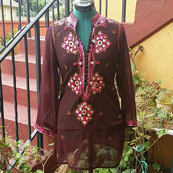 Indian swim suit sheer cover up tunic top blouse