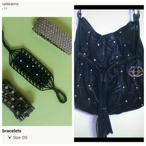 Lot of 3 bracelets and black purse