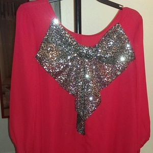 NWT Rue 21 red top with silver bow on back