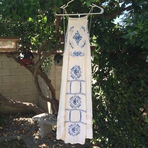 Free People Cream Embroidered Maxi