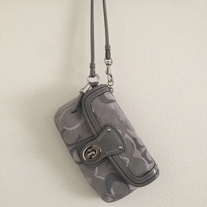 Coach grey exterior / lavender interior wristlet