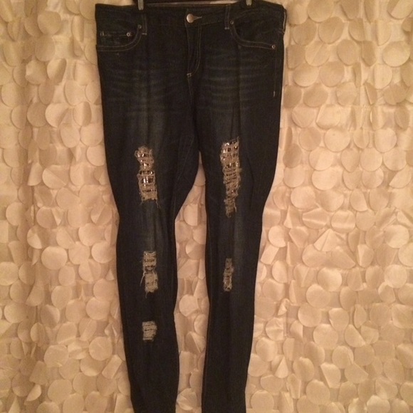 Inc Distressed Sparkle Skinnies