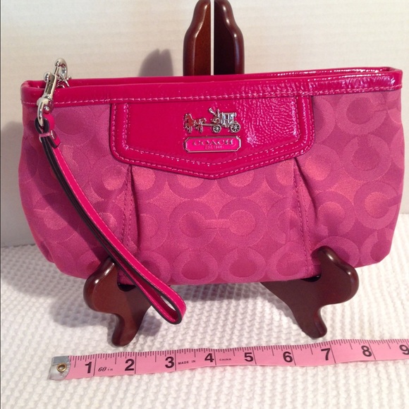 Coach Op Art Wristlet Raspberry Pink Silver