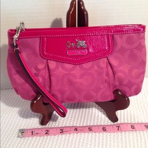 Coach Op Art Wristlet Raspberry Pink Silver