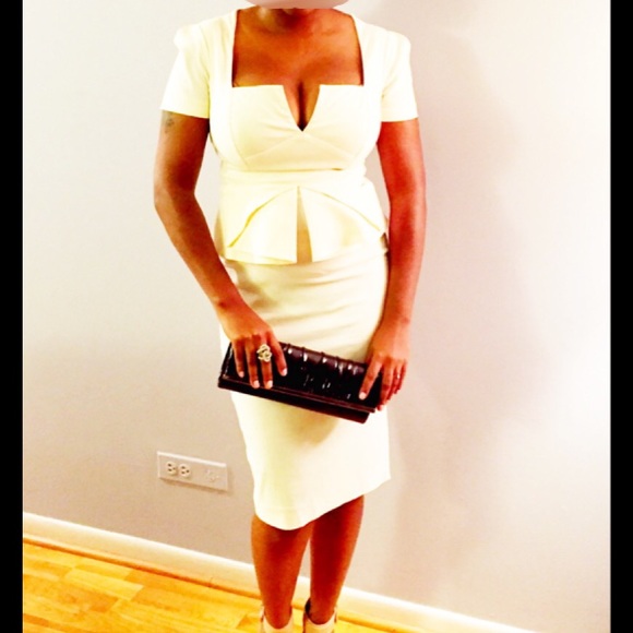 ASOS Pencil Dress with Layered Origami Pleat Cream