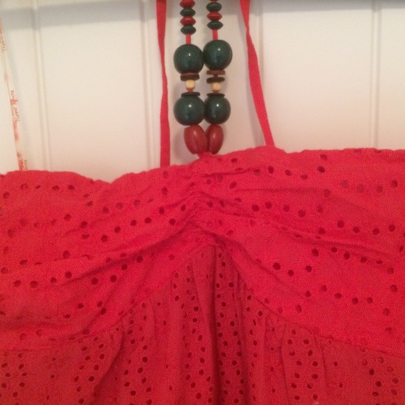 Red Eyelet Maxi Dress Halter Bandeau - Picture 3 of 4
