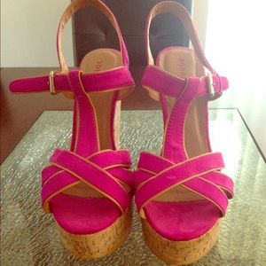 Hot pink wedge shoes