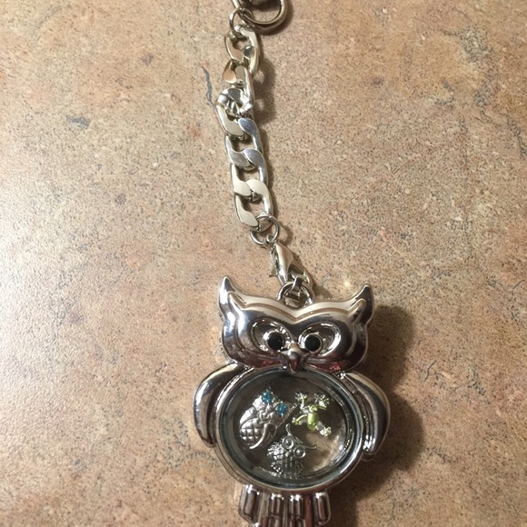 Owl floating locket keychain