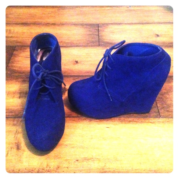 Blue Suede Lace-Up Wedges