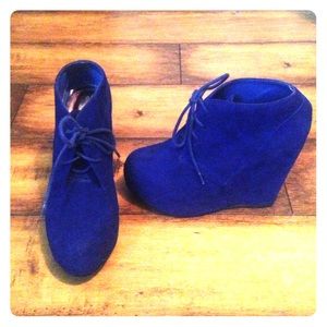 Blue Suede Lace-Up Wedges