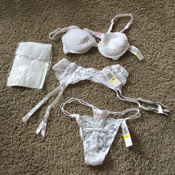 4 Piece White Lacey Lingerie Set