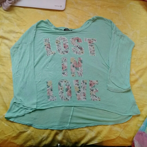 Mint "Lost in Love" 3/4 sleeve shirt, extra flowy