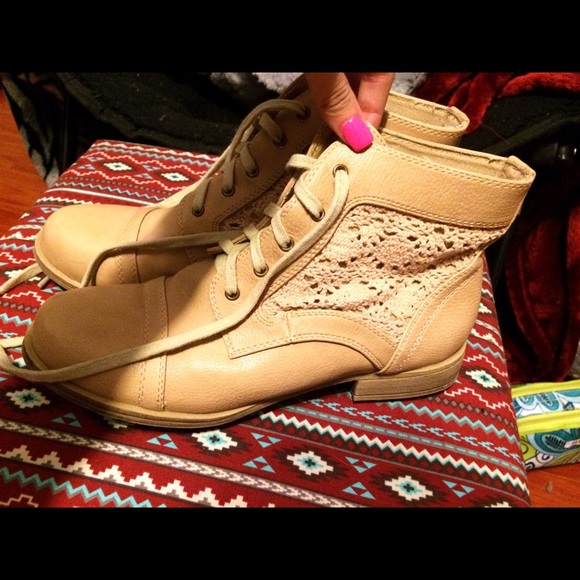 tan booties w lace