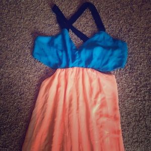 Long summer beach dress. Orange,blue,black.