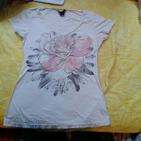 Tan tshirt with pink and orange flower
