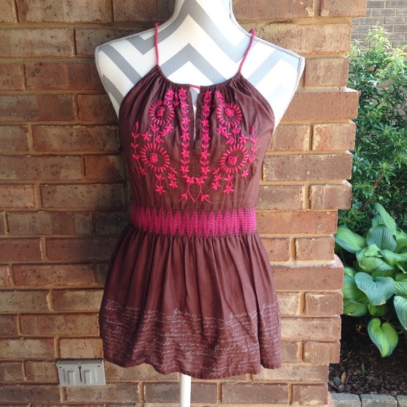 💕Free People Pink Brown Strappy Halter Top Size 6