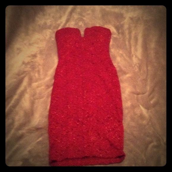 Dark red sparkle and lace strapless dress!