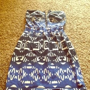 Blue tribal design cocktail dress.