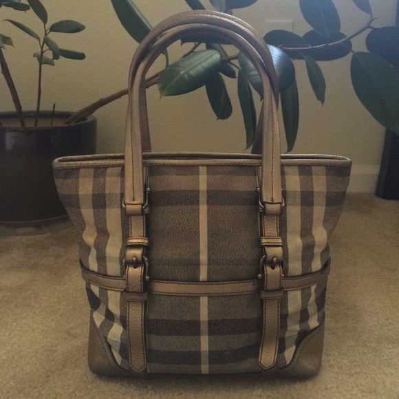 BURBERRY SHIMMER METALLIC NOVA CHECK TOTE HANDBAG