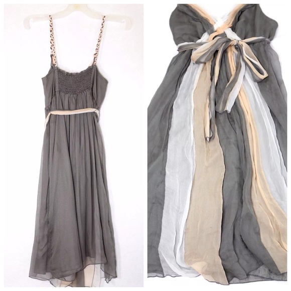 Bailey 44 Silk Gray White Peach Dress - Picture 2 of 4