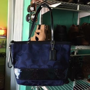 Navy sequin coach bag