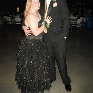 Black and gold prom dress