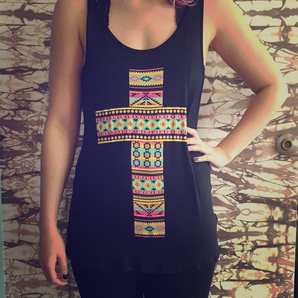Black Aztec Tank with Cross - Picture 1 of 2