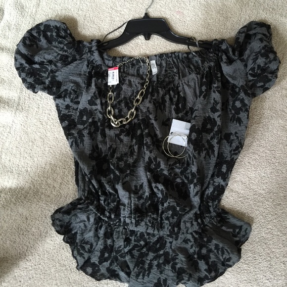 Free People Boho Blouse Grey Black M Retail $68