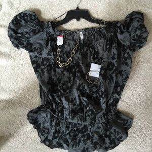 Free People Boho Blouse Grey Black M Retail $68