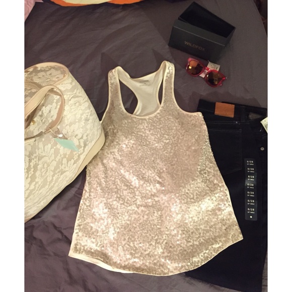 Cream & gold Express sequin racerback tank