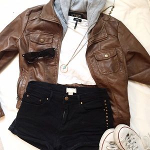 Black High Waisted F21 Shorts with Gold Studs
