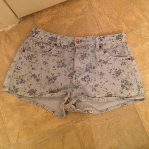 Blue Floral Denim Shorts