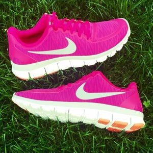 Magenta Pink Nike Frees in Chevron Print