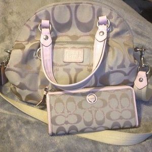 Authentic Khaki & pink Coach handbag & wallet set
