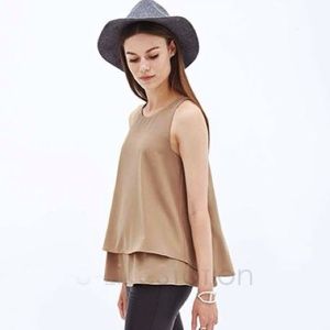 Tan layered chiffon tank top