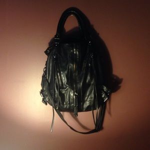 Deena & Ozzy black leather fringe purse