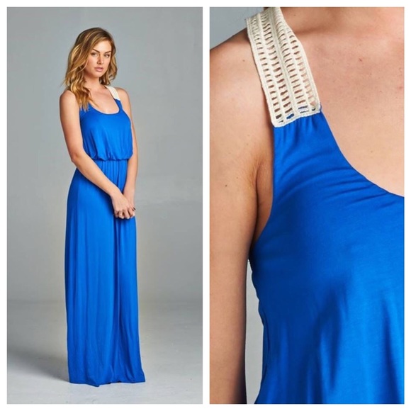 Crochet Boho Racerback Long Maxi Dress S M L - Picture 2 of 2